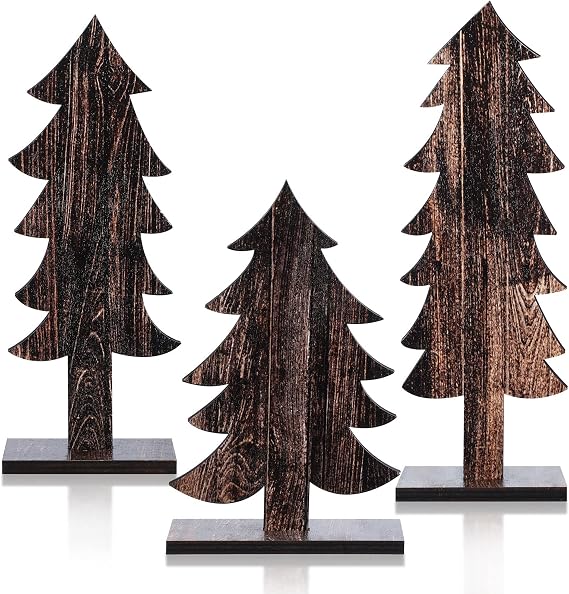 Meooeck Wood Color 3Pcs Wood Christmas Trees Tabletop, Solid Color