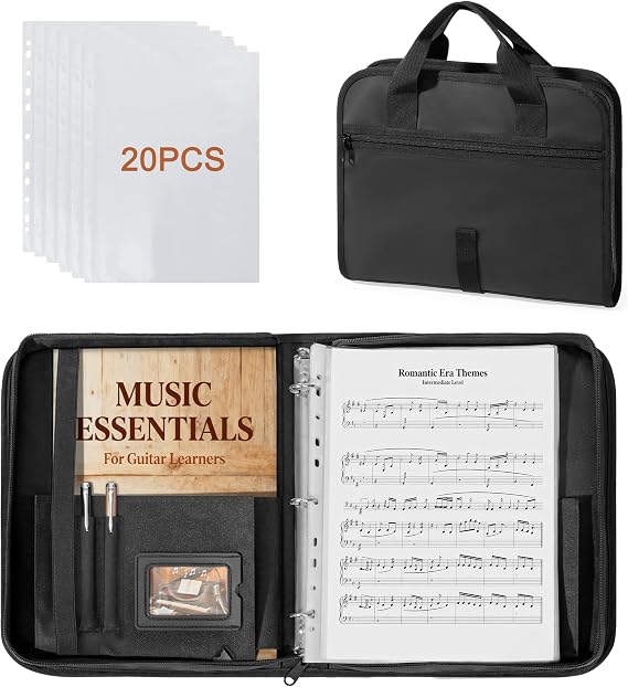 Damero Sheet Music Folder, 3 Ring Choir Music Binder with 20 Binder Sheets | Choral Music Folder with Hand Strap, Zipper Closure, Fit Letter Size 8.5 x 11 inch for Choir Singer, Stage Performance