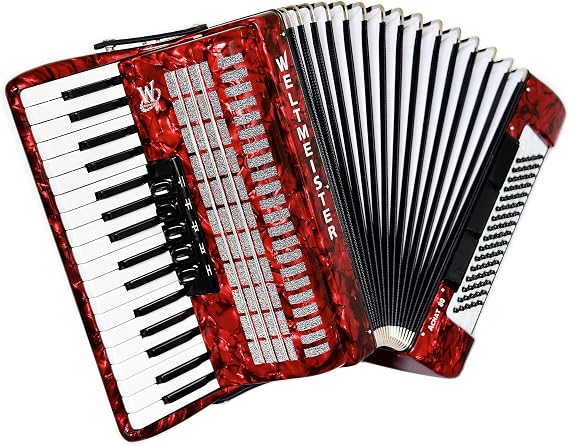 New Weltmeister Achat 80 Piano Accordion, made in Germany, 80 Bass buttons, Original New Straps and Hard Case, Keyboard Accordian, Red Pearl, Shipping from the USA, German Piano Accordion