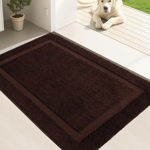 Oiilores Door Mat Indoor Entrance, Dirt Trapper Entryway Rug with Non-Slip Rubber Backing, Washable Inside Front Entry Rugs, Super Absorbent Doormat for Home, Dog Mat for Muddy Paw, (24" x 36", Brown)