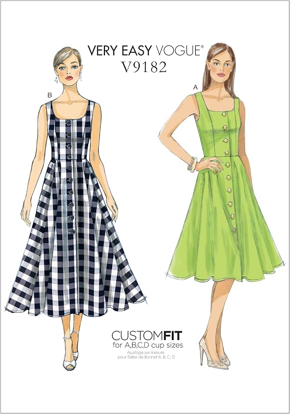 Vogue Patterns Misses' Button-Down, Flared-Skirt Dresses, 6-8-10-12-14, Red