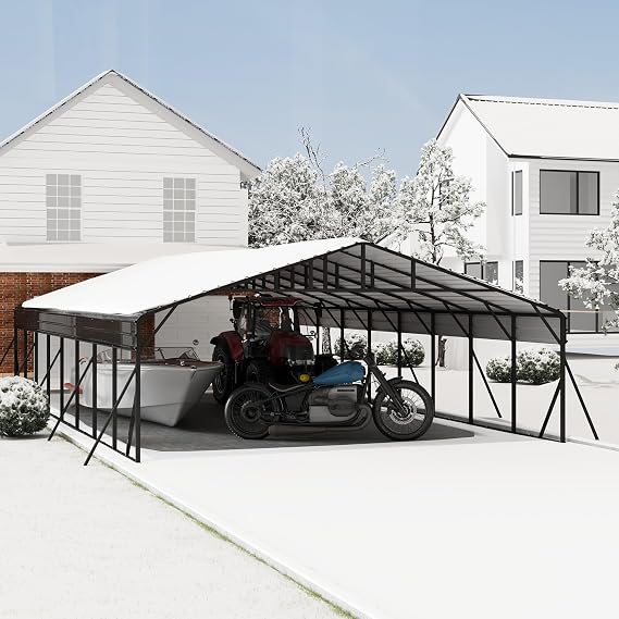 20x40 ft Metal Carport Kits with Galvanized Steel Roof, Heavy Duty Metal Roof Carport with Enhanced Base, TallMetal Carports Kits Garage for Tractors, Pickup, Boat, Car