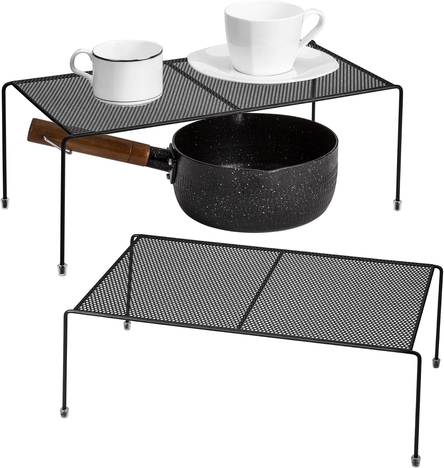Lonian Kitchen Cupboard Organizer Shelf, 2 Pack Counter Storage Shelf Kitchen Cabinet Organizer Rack with Non-Slip Rubber Feet