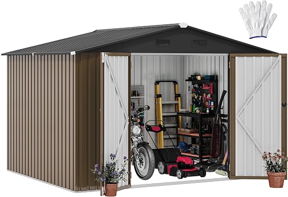 DWVO 10x8FT Outdoor Storage Shed, Spacious Metal Tool Shed with Lockable Doors
