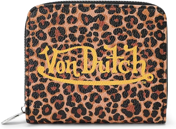 Von Dutch Zip-Up Wallet with ID Window, Vegan Leather (Leopard)