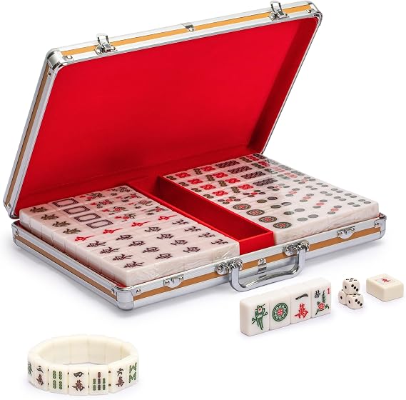 Yellow Mountain Imports Mahjong Bundle - Champion-Size Chinese Mahjong Game Set and Mahjong Mini-Tiles Bracelet