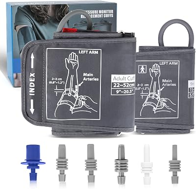 Full-Size Blood Pressure Replacement Cuffs - 5.9-9.5 & 9-21 Inches, Fit Small Medium Large XL XLarge Extra Large Big Arms, 6 Sizes of Connectors Compatible with Omron or Other Brands Cuffs Only