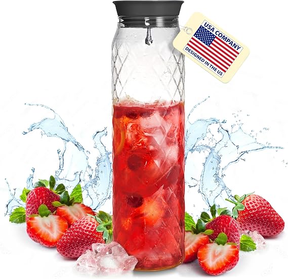 PJC-Kitchen Borosilicate Glass Pitcher with Lid - 1.2 L / 41 oz Water Jug