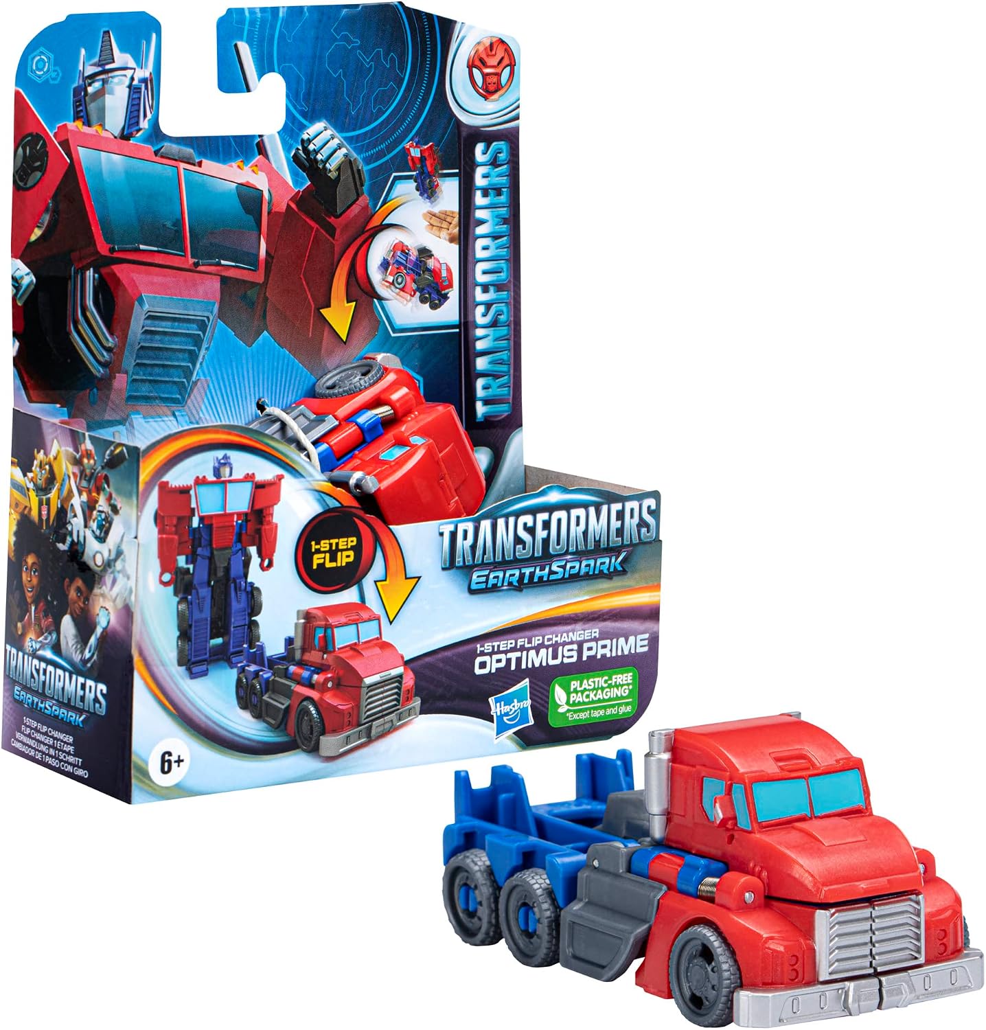 Transformers Toy EarthSpark 1-Step Flip Changer Optimus Prime Action Figure (10 cm) Robot Toy from 6 Years