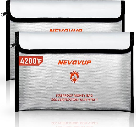 Fireproof Money Bag 4200F - Heat Insulated, 9.8 x 6.5" Small Fireproof Document Bags with Waterproof Zipper, Fire proof Bag with Reflective Strip and Fireproofs Edeging, Fire Pouch Set for Valuables