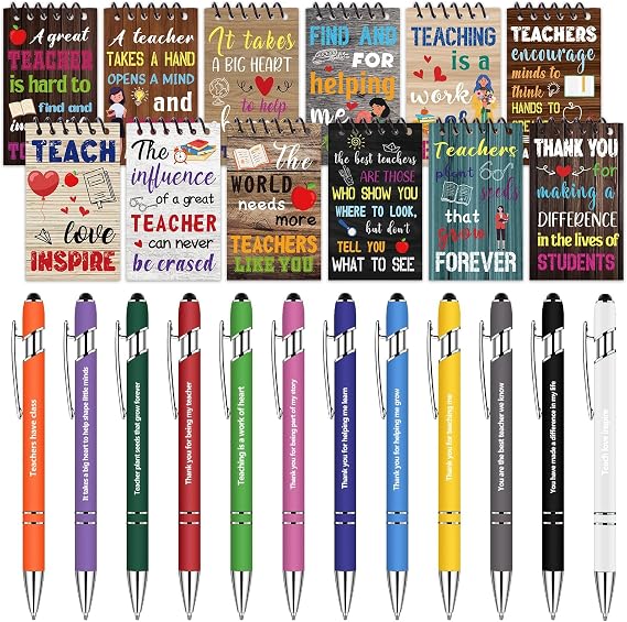 24 Pcs Back to Shool Teacher Gifts Inspirational Notebooks Ballpoint Pens | Teacher Appreciation Gift Thank You Gifts for Teachers Best Teaching Gift