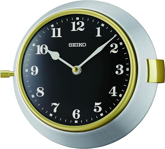 SEIKO QXA761SLH Heritage Design Aluminum Wall Clock, Black, 8 x 8.74 Inches