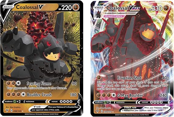 Pokemon Vmax Card Set - Coalossal VMAX 99/185 & Coalossal V 98/185 - Vivid Voltage - Ultra Rare Card Lot
