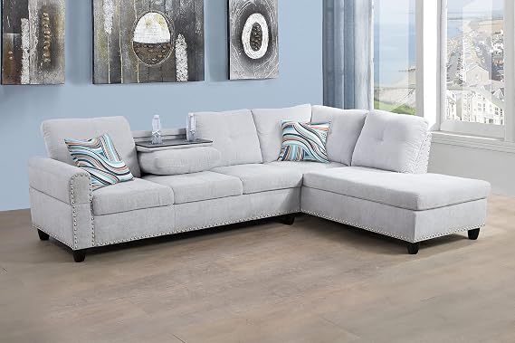 Set Sofas, 97.2" W x 69.3" D x 32.3" H, Light Grey