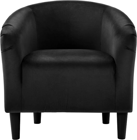Topeakmart 25.5in Wide Small Velvet Barrel Accent Chair for Bedroom, Black | Upholstered Furry Armchair, Compact Cozy Barrel Chairs with a Curved Silhouette for Small Spaces, Living Room Bedroom Corner