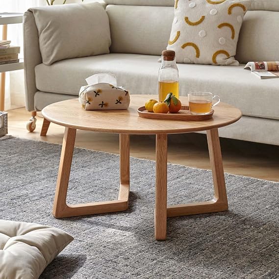 Yeswood Round Coffee Table Made of Solid Oak Wood 75 x 75 x 40 cm