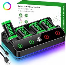 Charger with 4x6200mWh Rechargeable Battery Pack for Xbox One/Series X|S, Xbox One Series Controller Batteries Pack with Charging Station for XboxOne/S/X/Elite Controllers