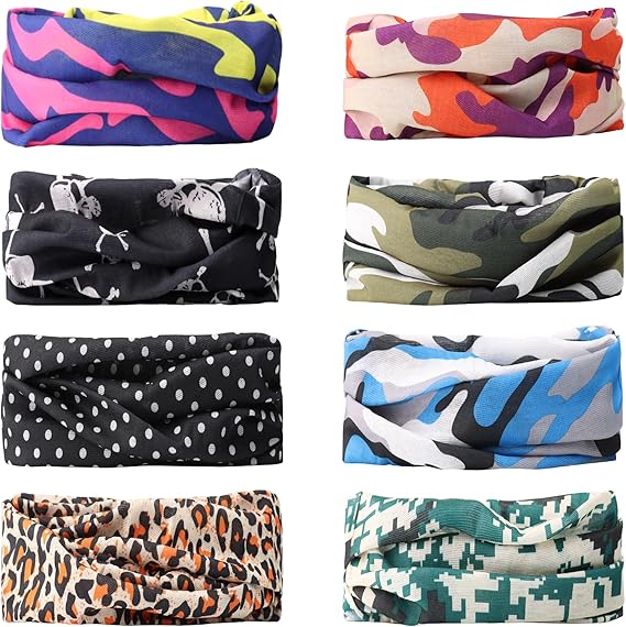 8Pcs Multifunctional Headwear Outdoor Scarf, Unisex Headwear Face Coverings | Sport Seamless Headwear Bandana, Colorful Elastic Headband Bandana, Sun Protection Outdoor Scarf for Yoga Cycling Hiking