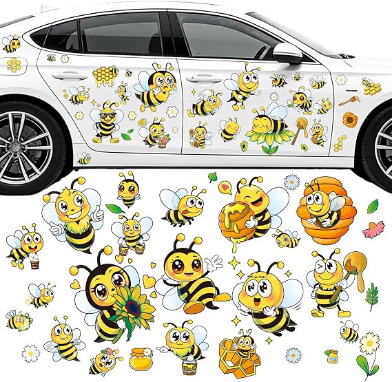 Bee Car Decals, Auto Stickers Waterproof Hood Vinyl Decal Sticker Auto Graphics Body Side Door Trunk Decoration for Racing Car SUV Truck Bus Window Wall Laptop Motorcycle