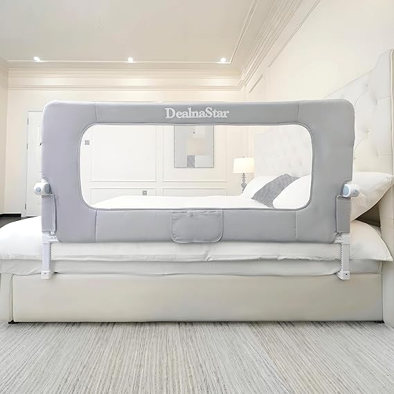 Bed Rail for Toddlers,Foldable Baby Bed Rail - 60"/150cm Height Adjustable Safety Guard for Kids, Universal Fit Twin/Full/King/Queen Beds.