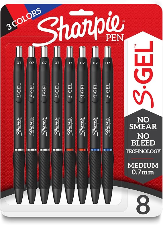Sharpie S-Gel, Gel Pens, Medium Point (0.7mm), Assorted Colors, 8 Count