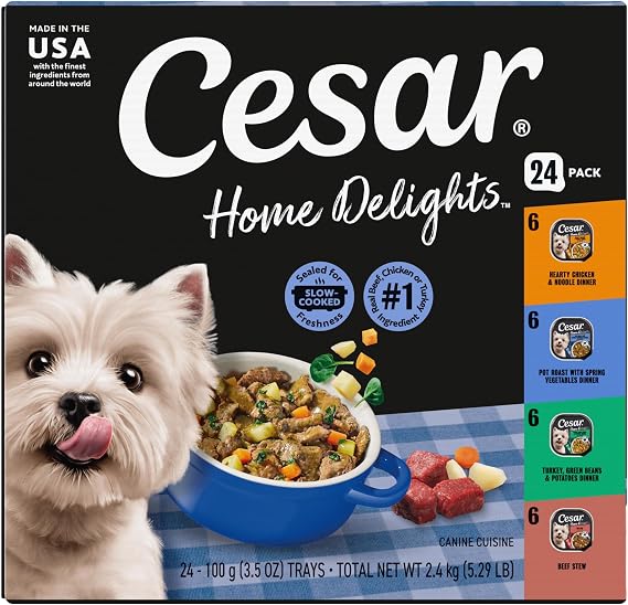 Cesar Home Delights Wet Dog Food, Dinner and Stew Variety, 3.5 oz, 24 Count