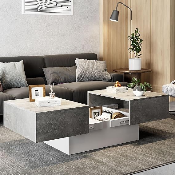 HedoAjim Grey LED Coffee Table with Large Storage, Living Room Center Table