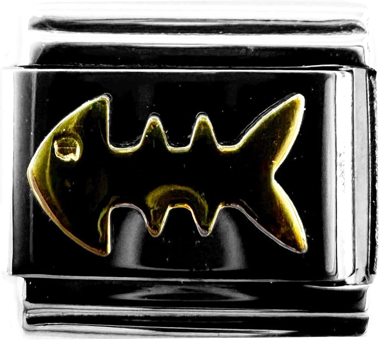 Fablinks Italian Bracelet Charms, 9mm Stainless Steel Charm Link for Women, Modular Jewelry Links for Men (Fish)