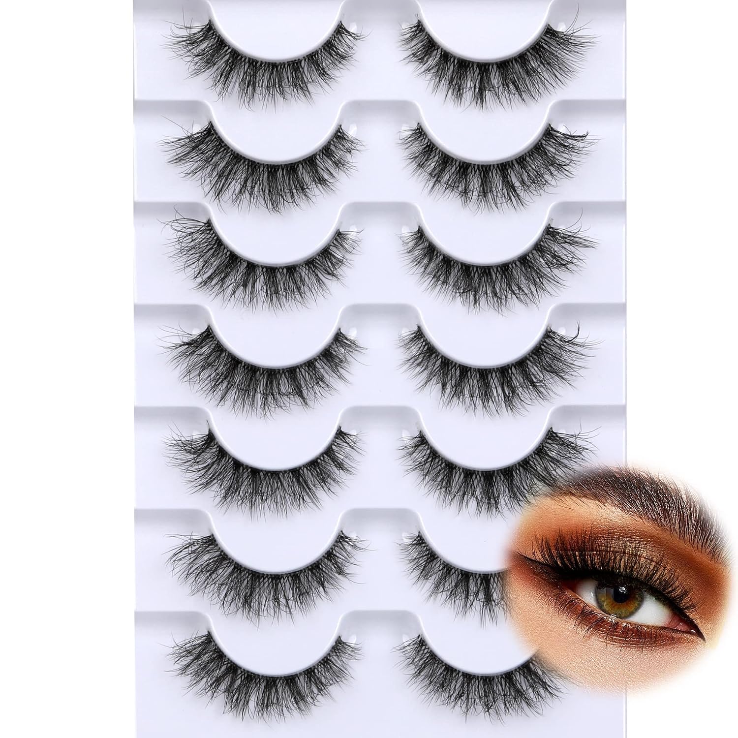 False Eyelashes 3D Natural Lashes Wispy 14mm Faux Mink Eye Lashes Pack 7 Pairs Short Thin Light Eyelashes Multipack by Eefofnn