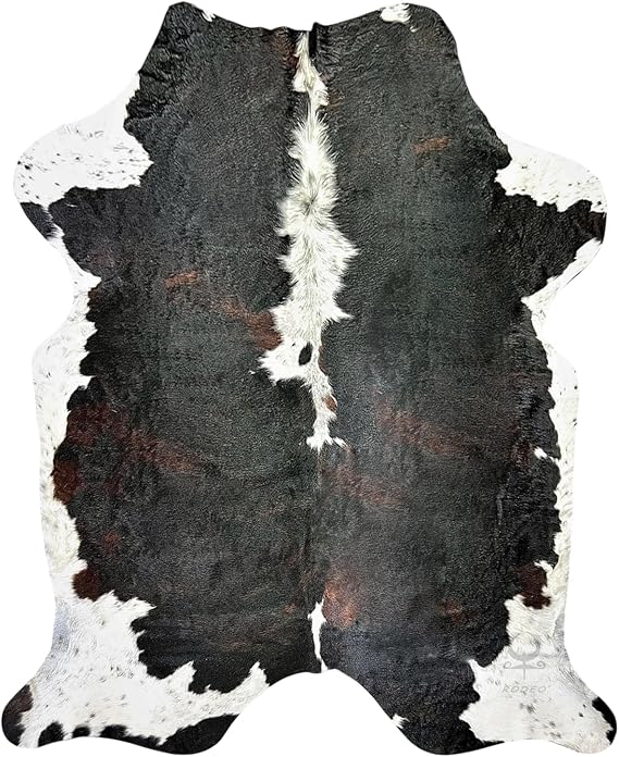 rodeo Genuine Cowhide Rug - Real Cow Hide Rug Large for Living Room & Bedroom - Western Rugs for a Natural Western Home Decor Ambiance - Rustic Cow Print Carpet Decor - 5x6 ft, Dark Tricolor