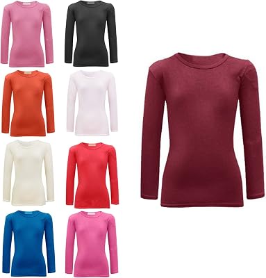 New Cotton T-Shirt Tops Girls Plain Long Full Sleeve Stretch Colour: Coral Size: