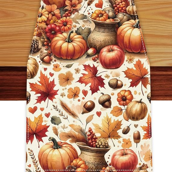 Fall Table Runner,Pumpkin Thanksgiving Table Runners Fall Decorations | Autumn Farmhouse Table Cloth,Fall Decor and Supplies for Home Kitchen Dining Room Friendsgiving Decor,measures 13 x 72 inches