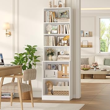 FACBOTALL 73.2" Tall Bookshelf and Bookcase, 6-Tier Open Bookshelf with Storage, Deep Bookshelf with Adjustable Shelf, Freestanding Display Storage Shelves for Living Room, Home Office, Study, White
