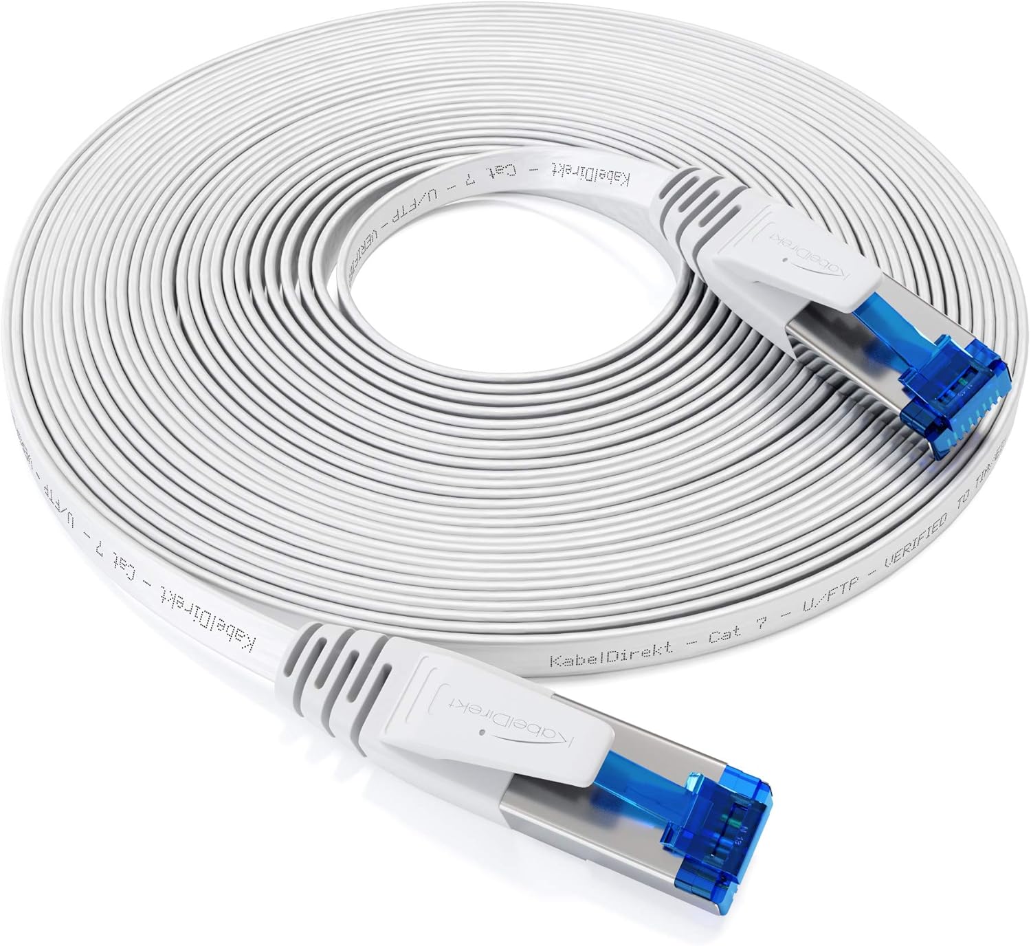 KabelDirekt – LAN kablosu düz, kırılmaz yapı – 20m CAT7 kablo, 10 Gbits, özellikle esnek ve kurulum kablosu olarak uygun, maksimum fiber optik hız, RJ45, beyaz