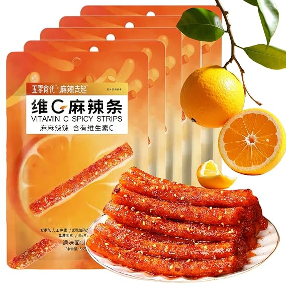 Orange flavor Latiao Spicy Strips,5 Packs Spicy Sweet Gluten Latiao, Chinese Spicy Casual Snack Food,La Tiao Spicy Sticks, (Packs of 5, Sweet and Spicy)