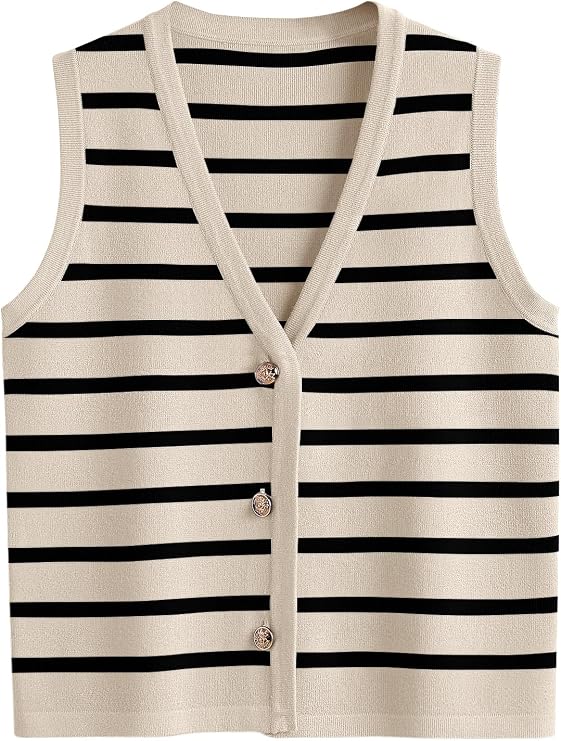 LILLUSORY Vest Tops for Women Striped Sweater Vests 2026 Fall Outfits