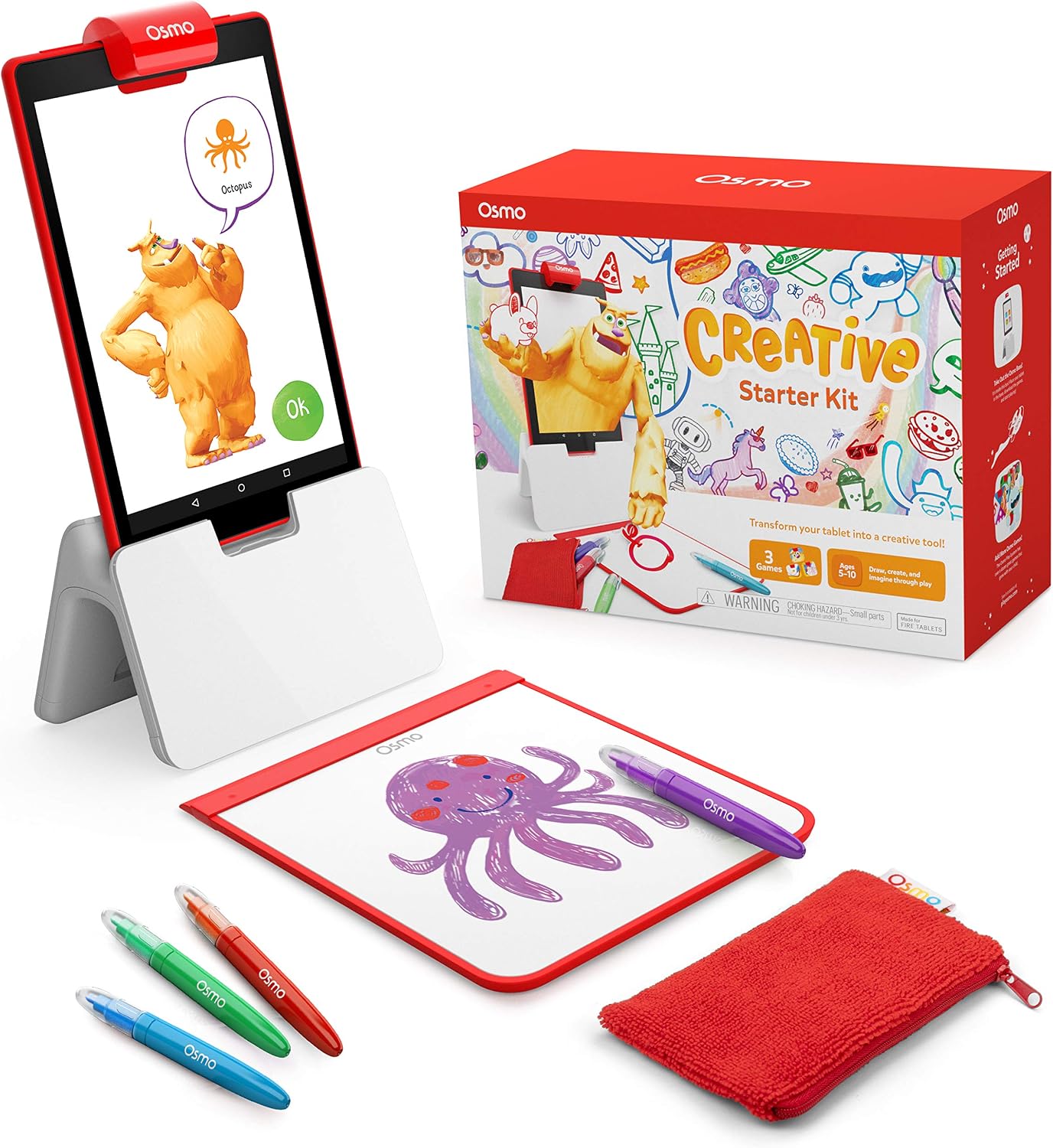 Osmo - Creative Starter Kit for Fire Tablet - 3 Educational Learning Games - Ages 5-10 - Creative Drawing & Problem SolvingEarly Physics - STEM Toy - Osmo Fire Tablet Base Included