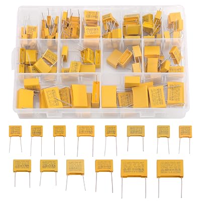 Cermant 14 Values 135 PCS 275VAC X2 MKP 1nF-1uF DIP Polypropylene Safety Capacitors Assorted Kit with Storage Box, for Computer, Radio, DIY