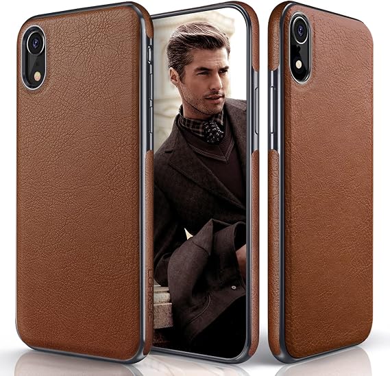 LOHASIC for iPhone XR Case, Premium Leather Slim Fit Flexible Defender Anti-Slip Soft Grip Scratch Resistant Protective Cover Soft Cases Compatible with iPhone XR (2018) 6.1 inch - Brown