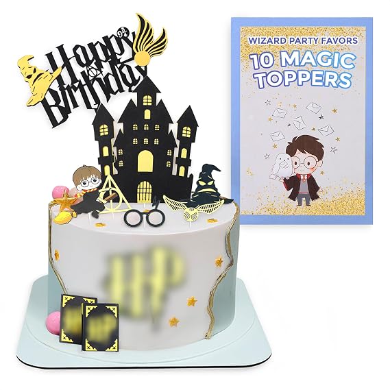 10 Pcs Magic Party Cake Topper Set, Cardboard Material (Wizard Boy)