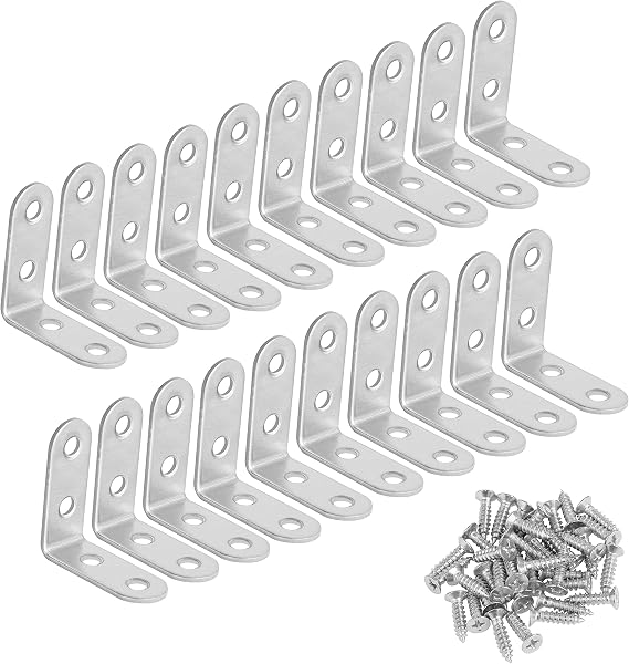 Corner Bracket 90 Degree Right Angle Brackets Stainless Steel Angle Support Corner Braces with Screws for Desk Table Shelf 20 Pack Silver 40 * 40mm