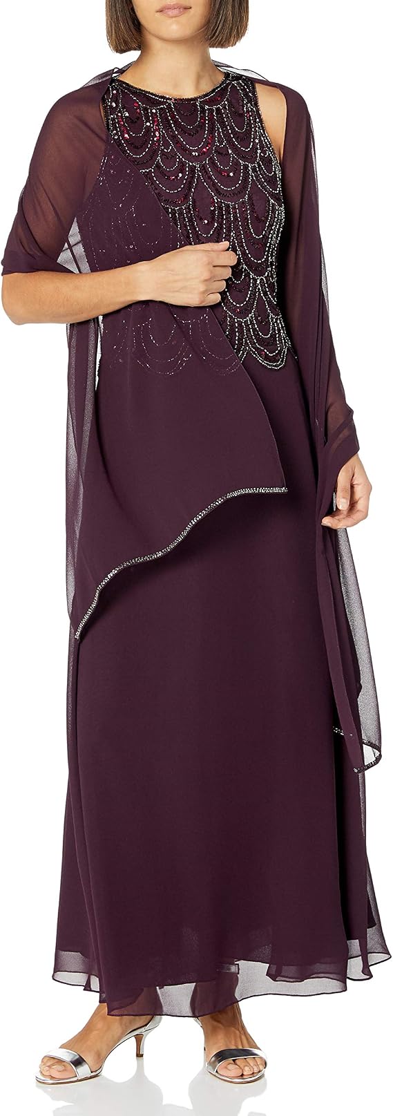 J Kara Womens Sleeveless Scallop Trim Beaded Mock Flare Dress