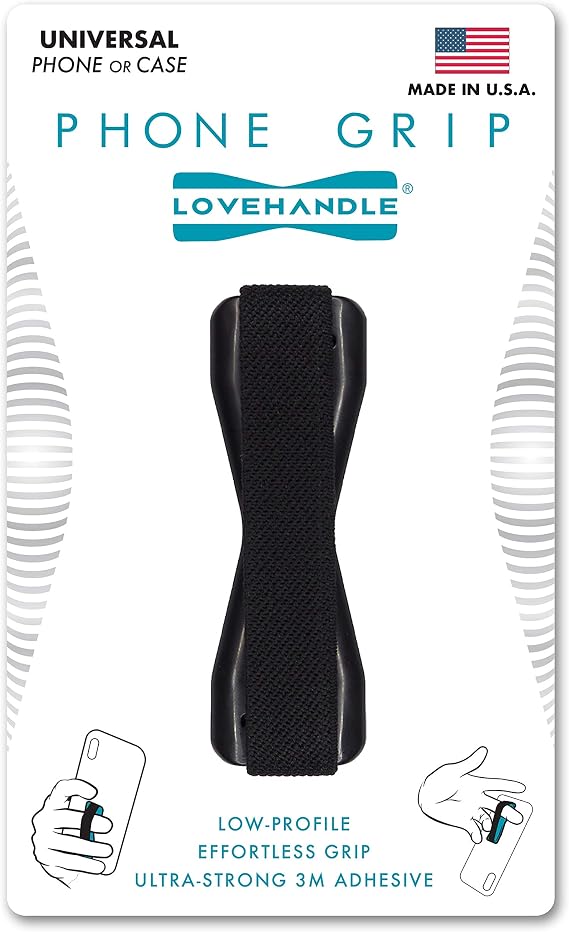 SlingGrip (LoveHandle) Cell Phone Grip Holds Device with just a Finger - Ultra Slim Pocket Friendly for iPhone Mini Tablet - Grip it Securely for Texting, Photos and Selfies (Black)