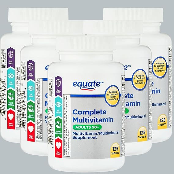 Equate Adult 50+ One Daily Complete Multivitamin Multimineral Supplement Tablets, Healthy Brain* - Compare to Centrum Silver, 125 Pills (Pack of 1)