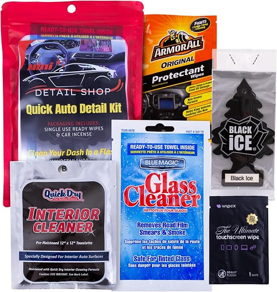 Car Dashboard Cleaning Kit | Interior Car Detailing Kit Includes Dashboard Cleaning Wipes, Dashboard Protectant Wipes, Electronic Screen Wipes, Glass Wipes, Black Ice Air Freshener