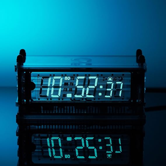 LGL Studio VFD Clock | Nixy Tube Vfd Clock | Vacuum Fluorescent Display Electronic Simple Desktop Clock, Support NTP Auto Sync, 12/24 Hour Force, Ideal for Technical Enthusiasts, VCK-0658-A Black Base Version