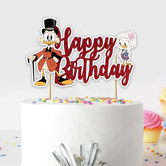 Scrog Mcdck Happy Birthday Cake Topper Decoration for Themed Celebration, Cartoon Duck Inspired Cake Decoration Pick for Party Supplies, Premium Cardstock Cake Topper for Home and Event Setup