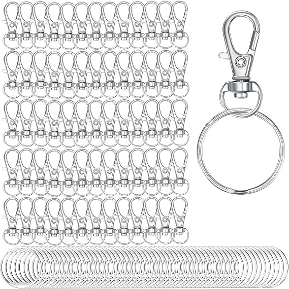 130PCS Keyring Making Kit,Keyring Clip,65 Pcs Clasps & 65 Pcs Rings(Silver)