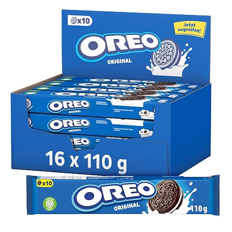 OREO Original – Knusprige Kakaokekse mit leckerer Crèmefüllung mit Vanillegeschmack – 16 x 110g
