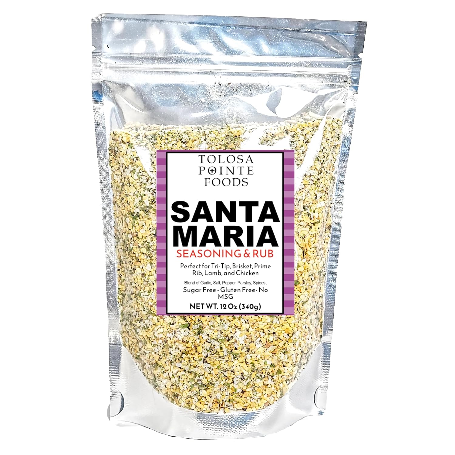 Tolosa Pointe Santa Maria Seasoning & BBQ Rub, 12 Oz, Sugar Free, Gluten Free, for Tri Tip, Pork, Steak, Chicken, Prime Rib Roast, Grill, Traditional Style Pack of 1